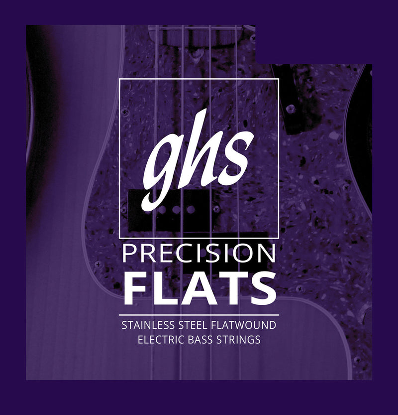 GHS Precision Flats Flatwound Stainless Steel Bass Guitar Strings, Regular 55-105 Long Scale Plus
