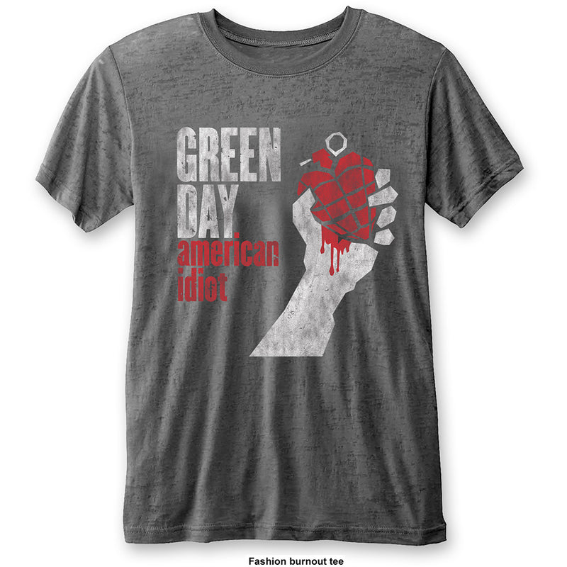 GREEN DAY UNISEX FASHION TEE: AMERICAN IDIOT VINTAGE (BURN OUT)
