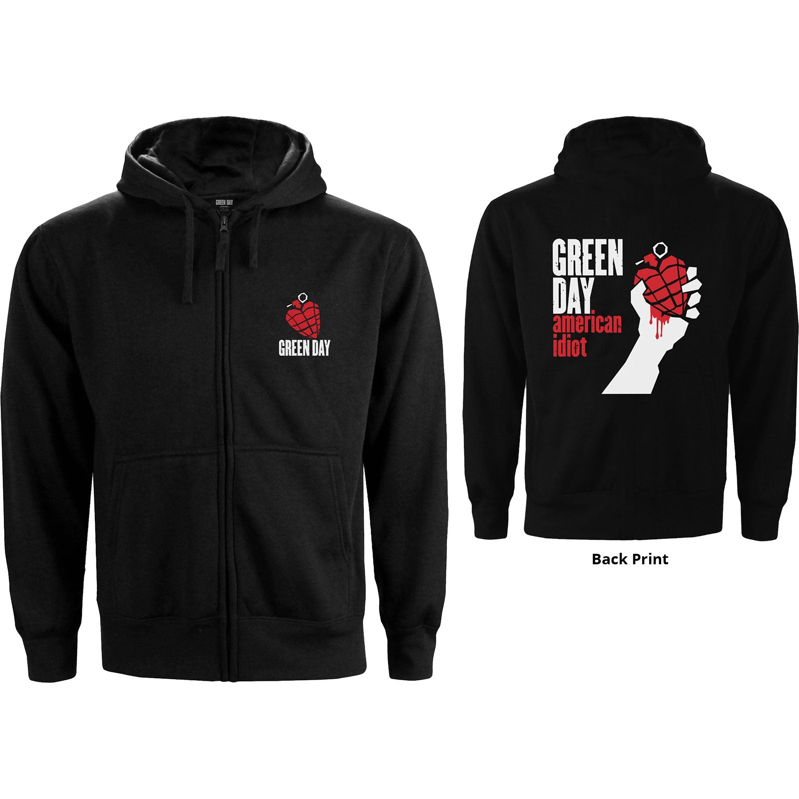 GREEN DAY UNISEX ZIPPED HOODIE: AMERICAN IDIOT (BACK PRINT)