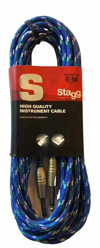 Stagg 20ft Instrument Cable - Blue Tweed Wrap