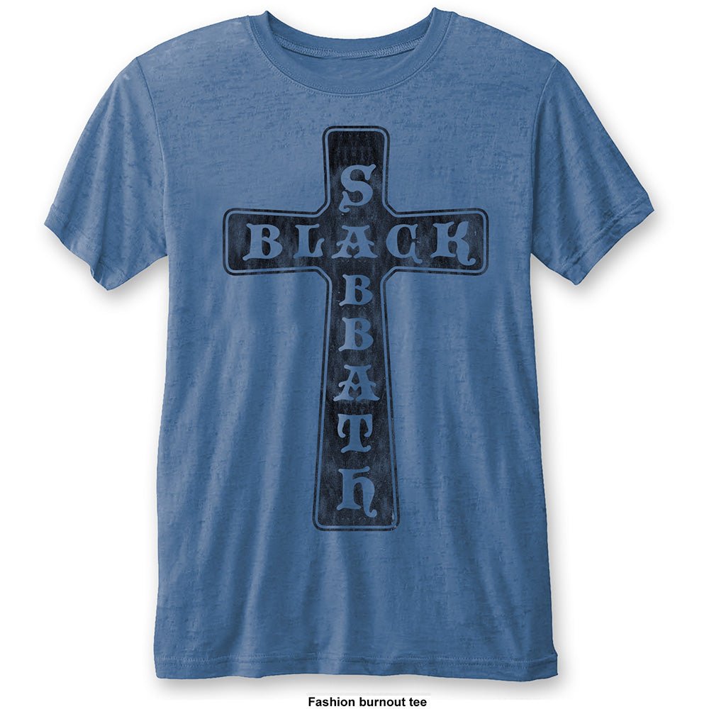 BLACK SABBATH UNISEX FASHION TEE: VINTAGE CROSS (BURN OUT) by Rock Off Trade