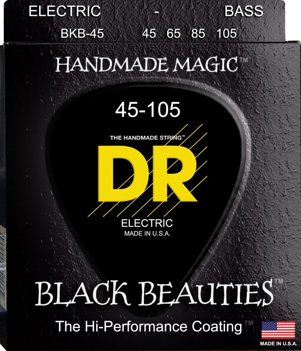DR Black Beauties Coated Bass Guitar Strings, Medium 45 - 105 by B&J