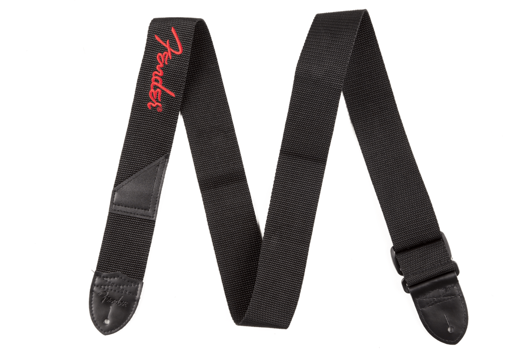 Fender® 2" Black Poly Strap w/ Red Fender® Logo by FMIC