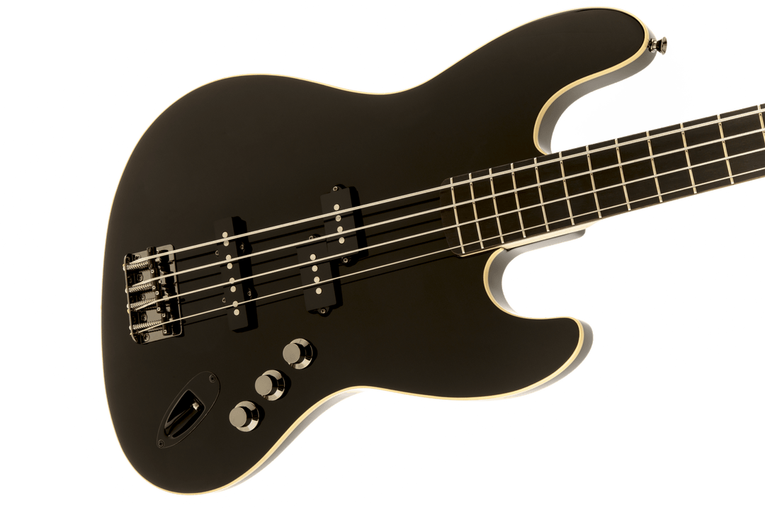 Fender Aerodyne® Jazz Bass®, Rosewood Stained Fingerboard, Black, No Pickguard by FMIC