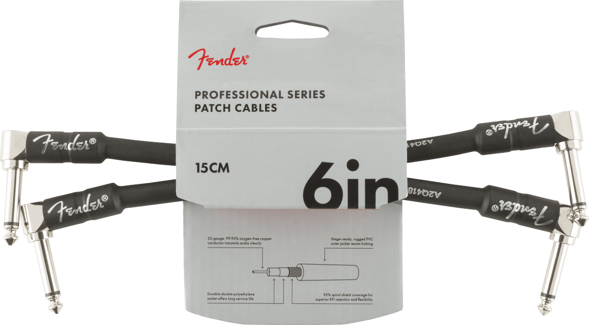 Fender Professional Series Instrument Cable 2 - Pack, Angle/Angle, 6", Black by FMIC