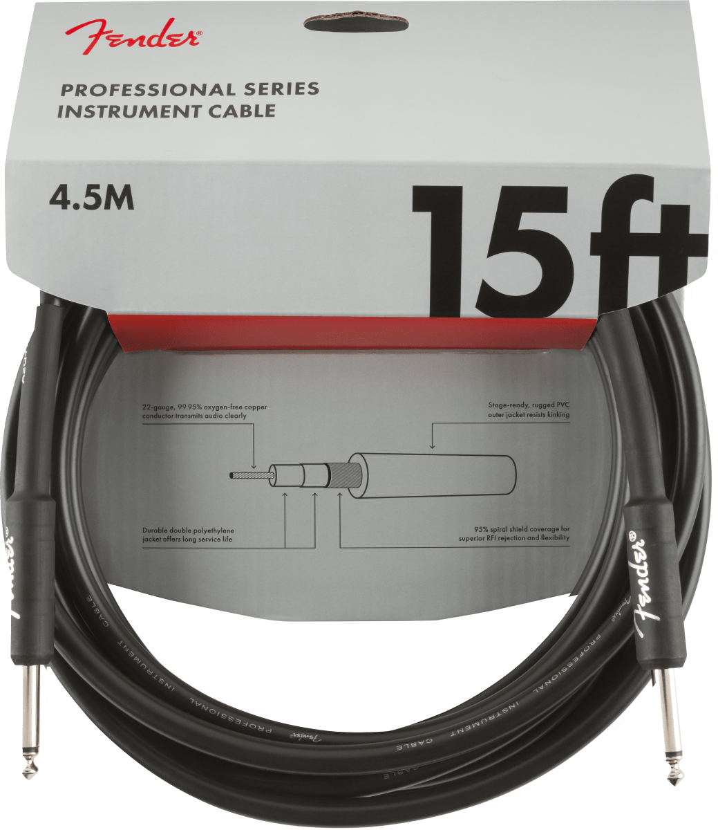 Fender Professional Series Instrument Cable, Straight/Straight, 15', Black by FMIC