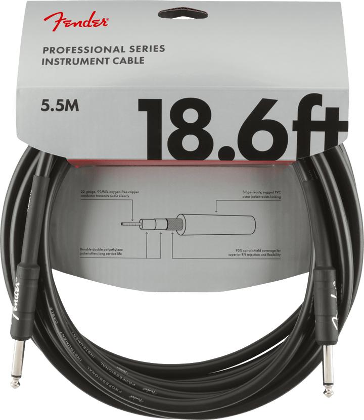 Fender Professional Series Instrument Cable, Straight/Straight, 18.6', Black by FMIC