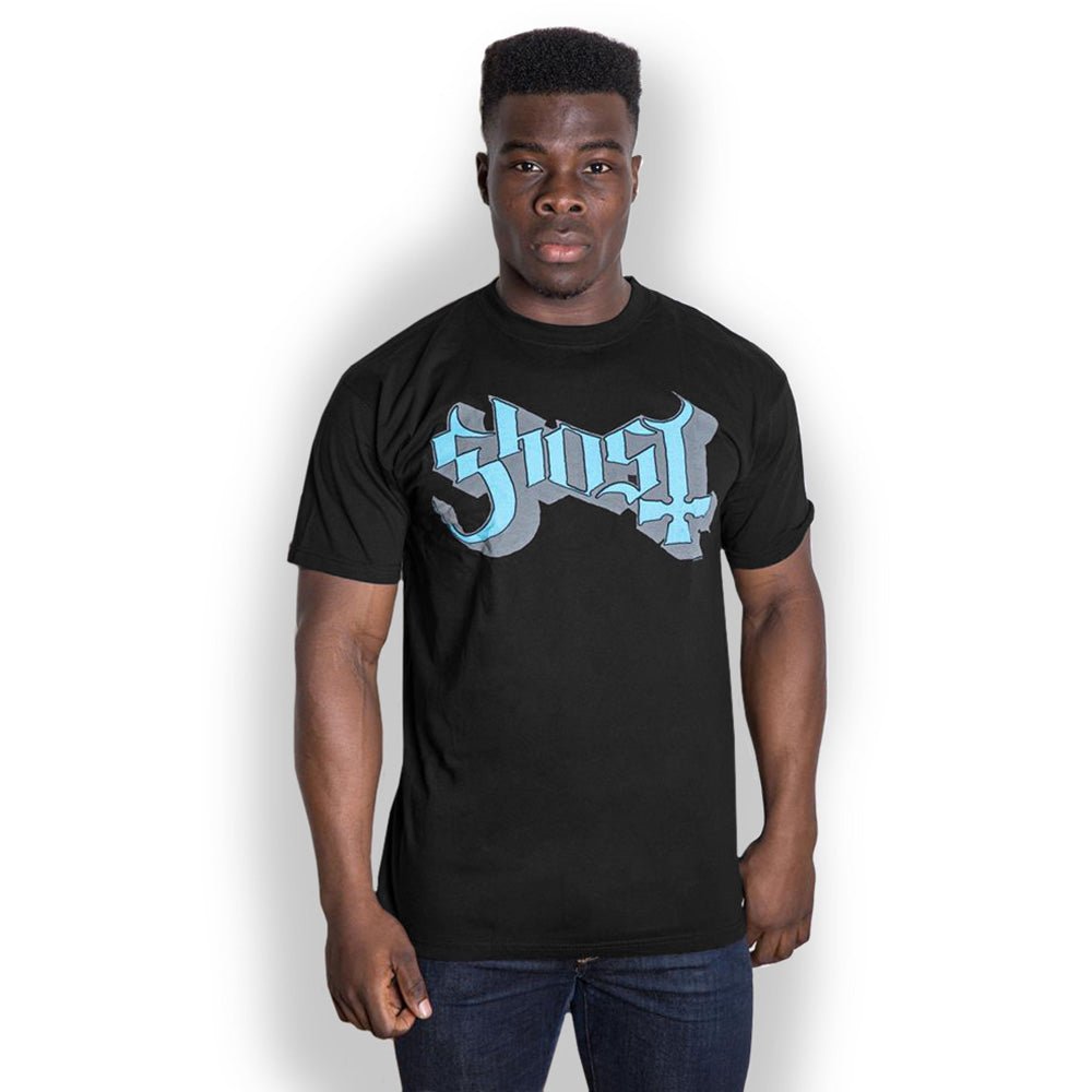 GHOST UNISEX TEE: BLUE/GREY KEYLINE LOGO by Rock Off Trade
