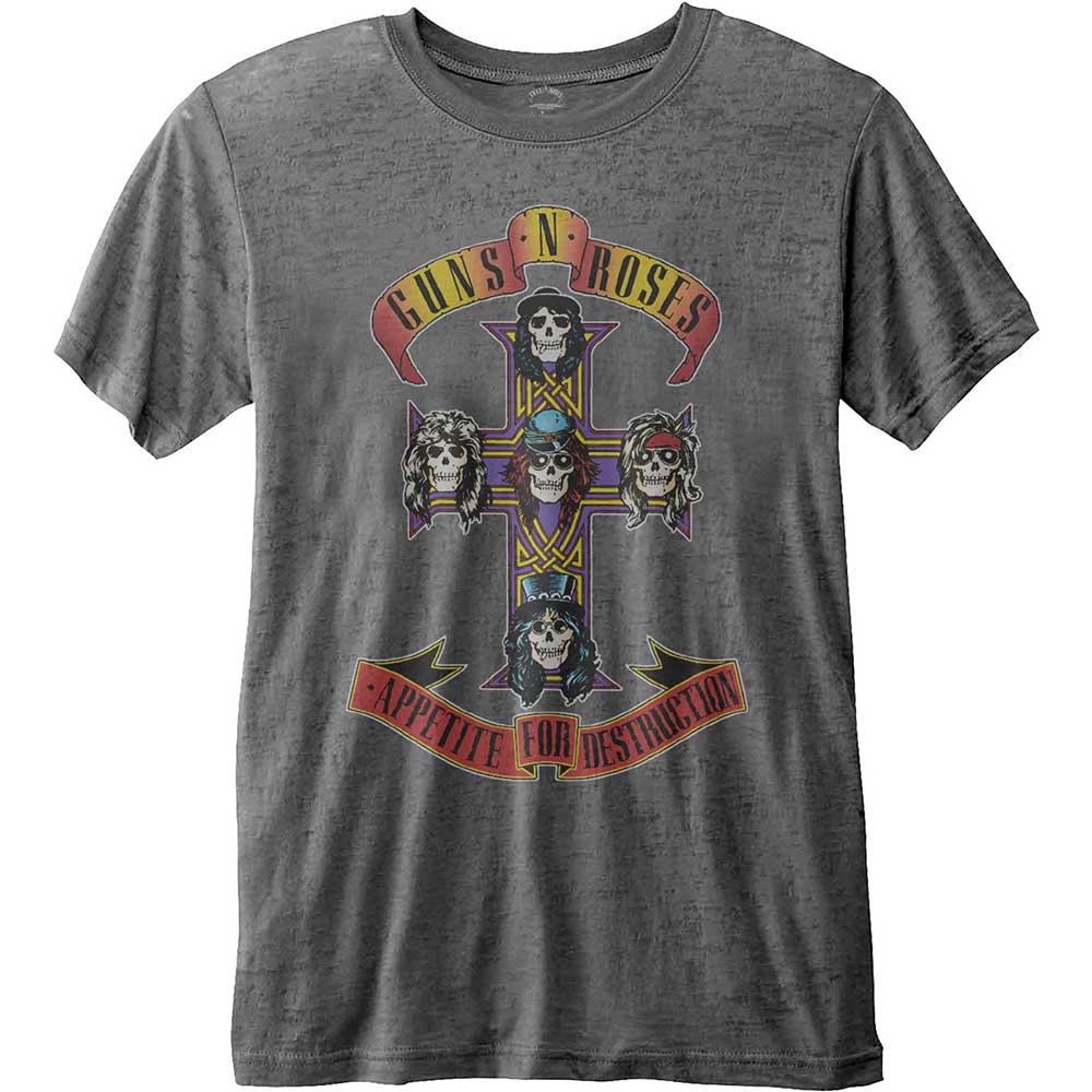 GUNS N' ROSES UNISEX FASHION TEE: APPETITE FOR DESTRUCTION (BURN OUT) by Rock Off Trade