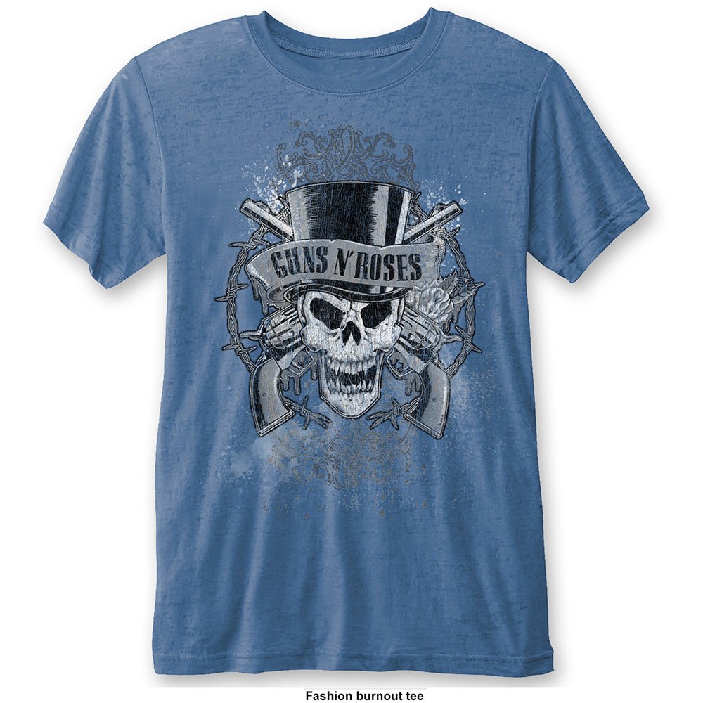 GUNS N' ROSES UNISEX FASHION TEE: FADED SKULL (BURN OUT) by Rock Off Trade