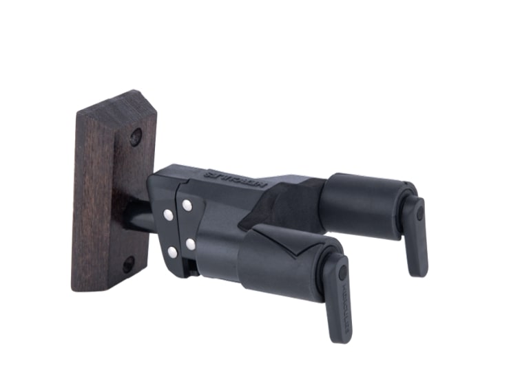 Hercules Auto Grip Universal Guitar Hanger For Wall Mounting With Brown Wood Base, Short Arm by Coast Music