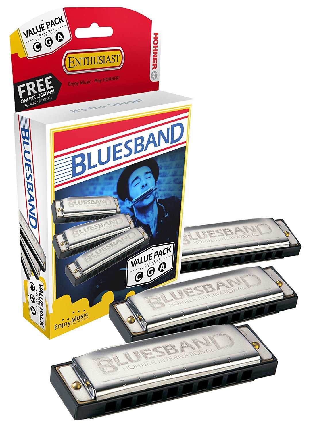 Hohner Bluesband Harmonica, Pro Pack, Keys of C, G, and A Major by Coast Music