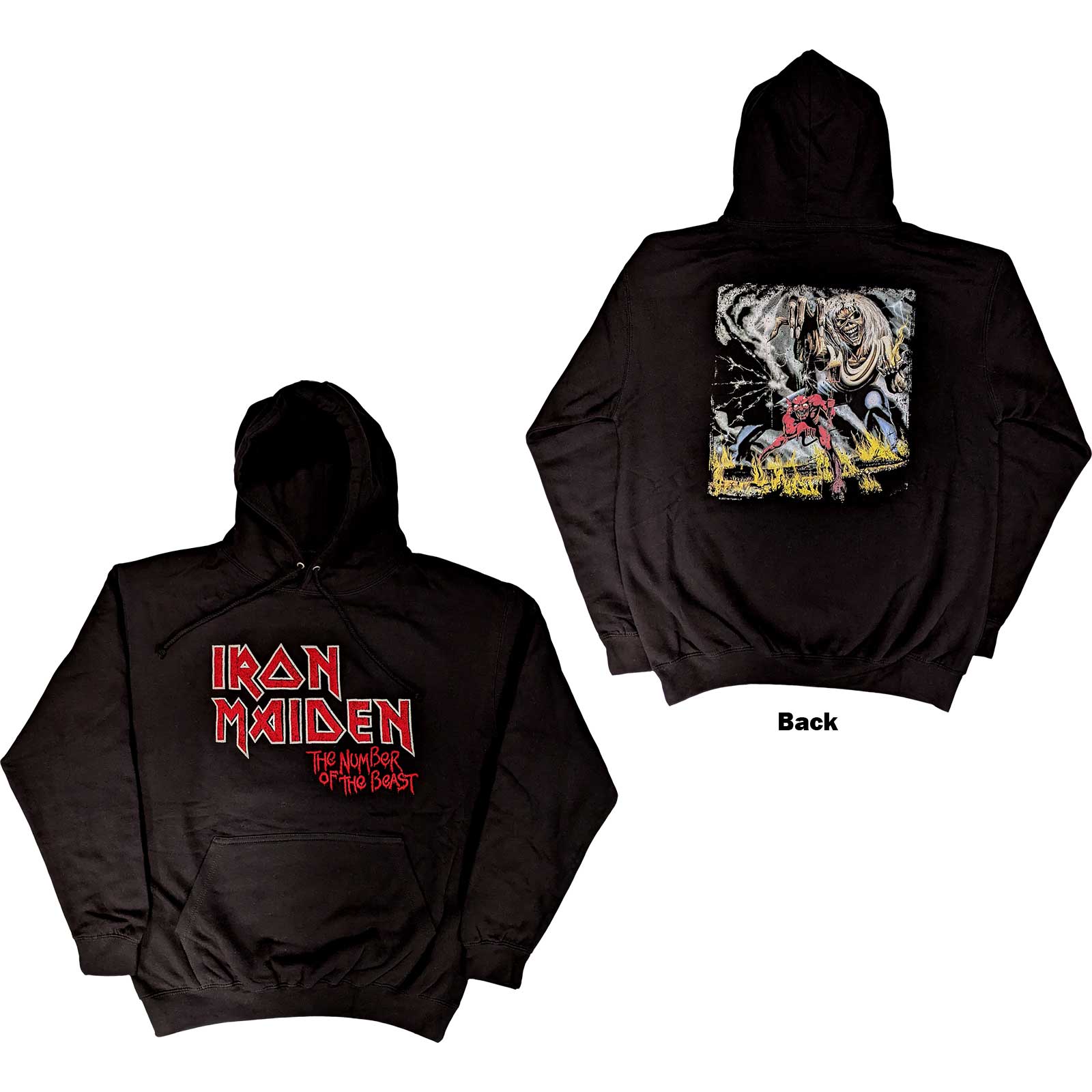 IRON MAIDEN UNISEX PULLOVER HOODIE: NUMBER OF THE BEAST VINTAGE LOGO FADED EDGE ALBUM (BACK PRINT) by Rock Off Trade