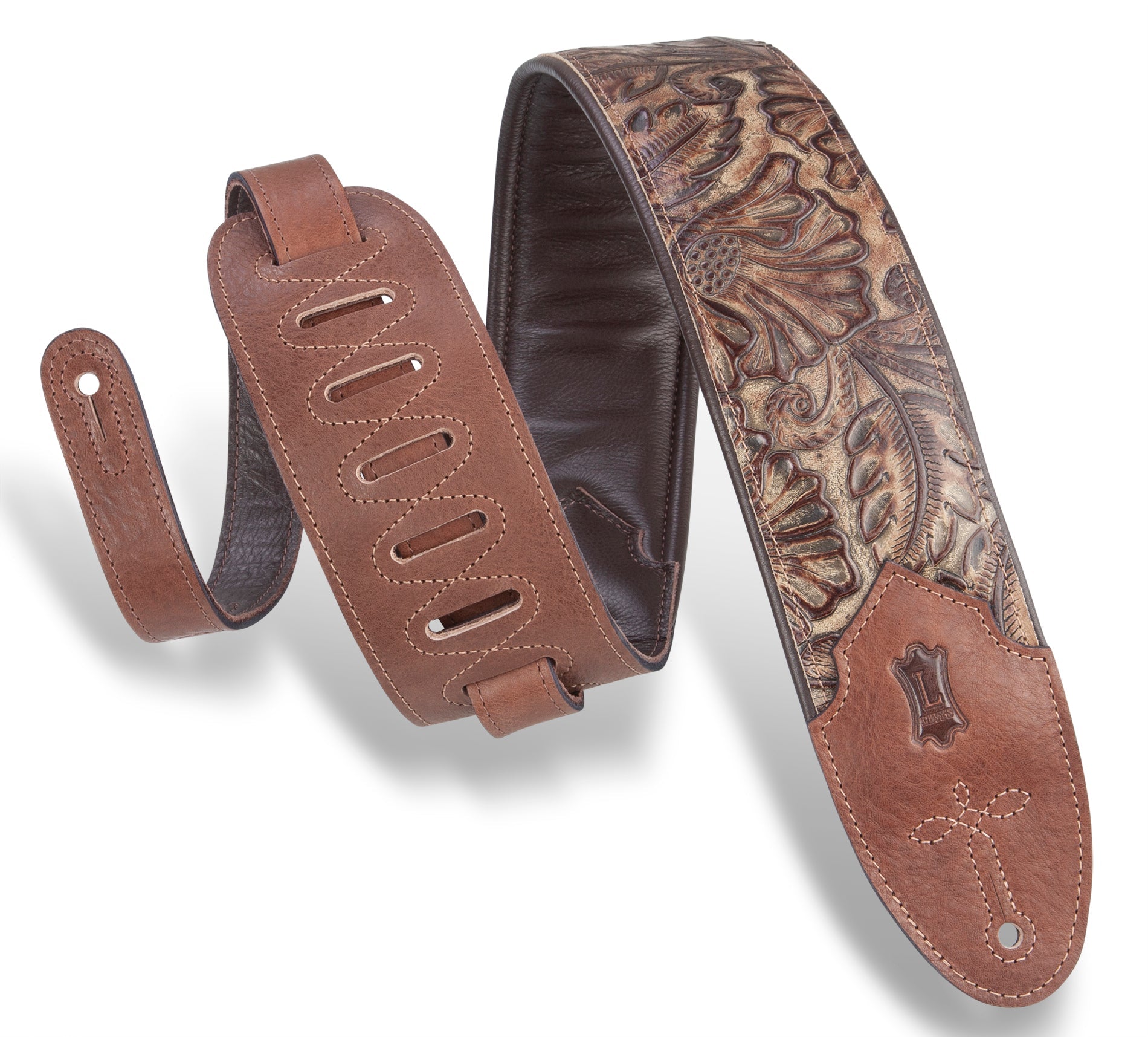 LEVY'S WESTERN Sundance Line Palm Pecan Guitar Strap – M4WP - 002 by Levy's Leathers