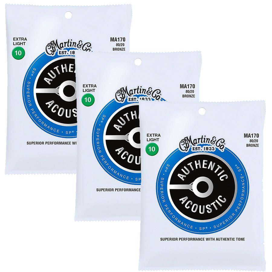Martin & Co. MA170 SP Authentic Acoustic 80/20 HT Bronze Guitar Strings Extra Light - 3 PACK by Martin Guitar Co.