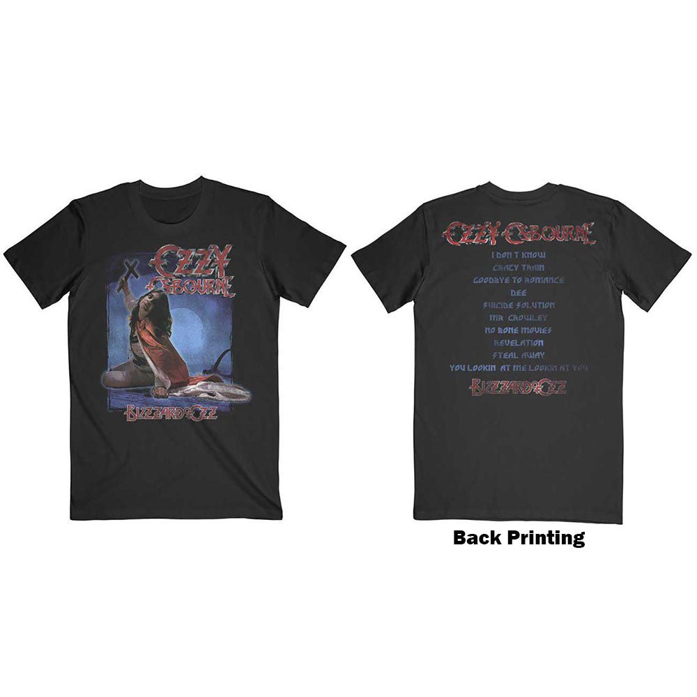OZZY OSBOURNE UNISEX TEE: BLIZZARD OF OZZ TRACKLIST (BACK PRINT) by Rock Off Trade