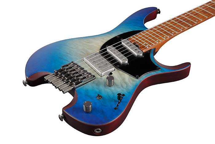 Ibanez Q Standard QX54QM Headless Multiscale Electric Guitar, Blue Sphere Burst Matte