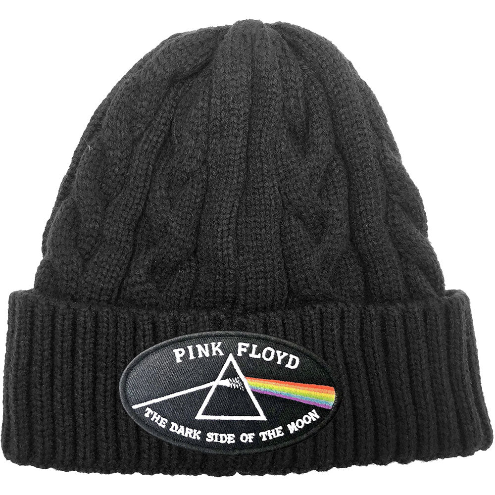 PINK FLOYD UNISEX BEANIE HAT: THE DARK SIDE OF THE MOON BLACK BORDER (CABLE KNIT) by Rock Off Trade