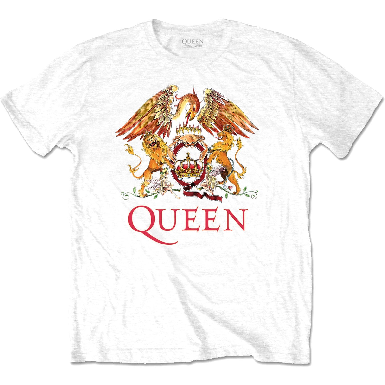 QUEEN UNISEX T - SHIRT: CLASSIC CREST WHITE by Rock Off Trade