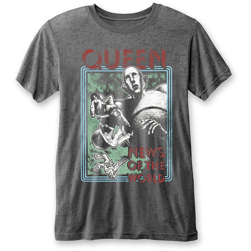 QUEEN UNISEX TEE: NEWS OF THE WORLD (BURN OUT) by Rock Off Trade