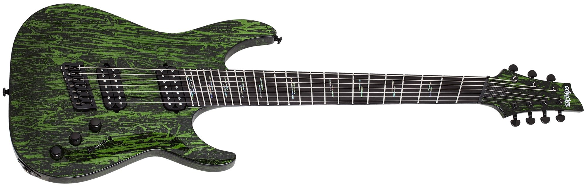 Schecter C - 7 Multiscale Silver Mountain Electric Guitar, Toxic Venom by Erikson Music
