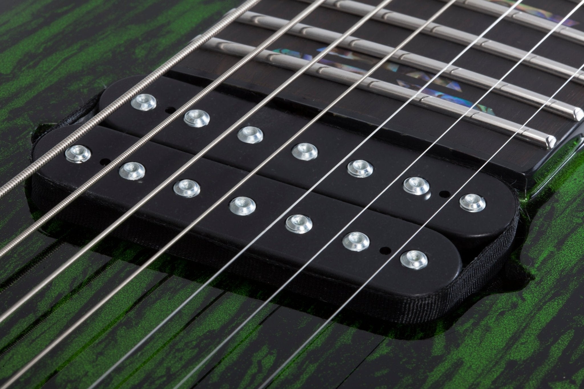 Schecter C - 7 Multiscale Silver Mountain Electric Guitar, Toxic Venom by Erikson Music