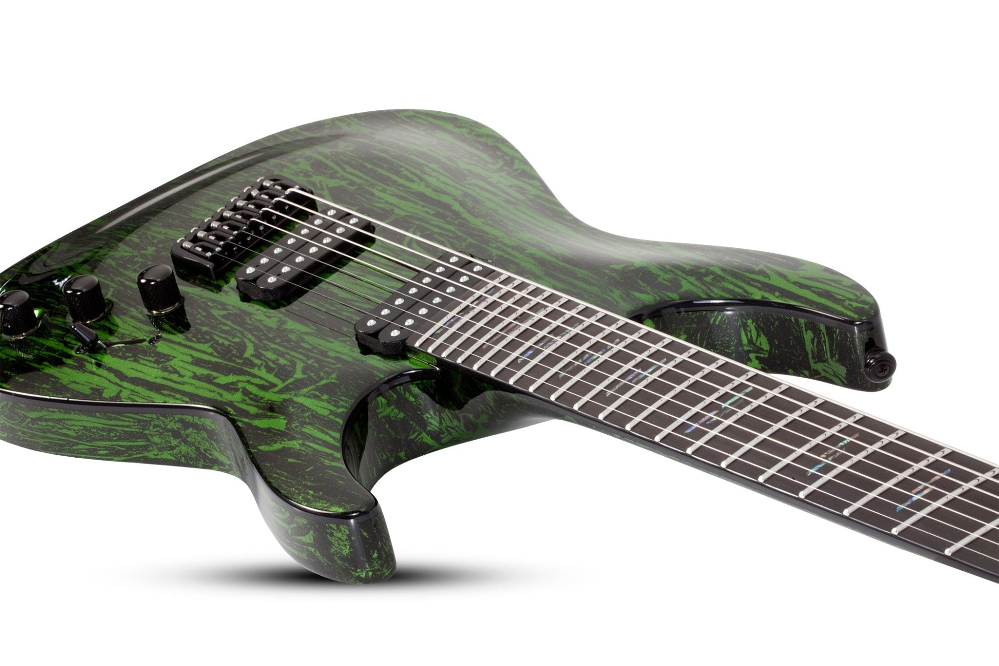 Schecter C - 7 Multiscale Silver Mountain Electric Guitar, Toxic Venom by Erikson Music