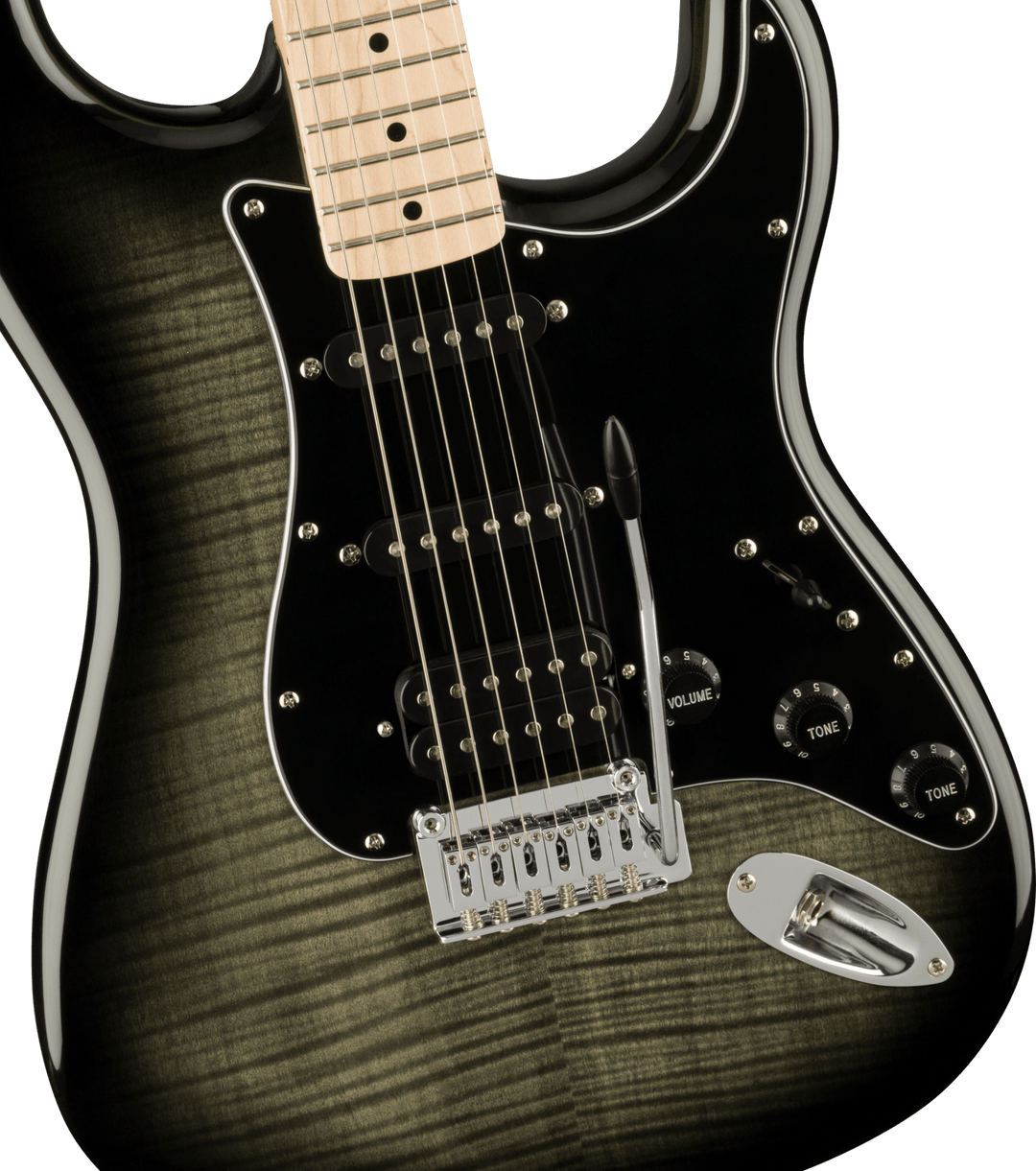 Squier Affinity Series™ Stratocaster® FMT HSS, Maple Fingerboard, Black Pickguard, Black Burst by FMIC
