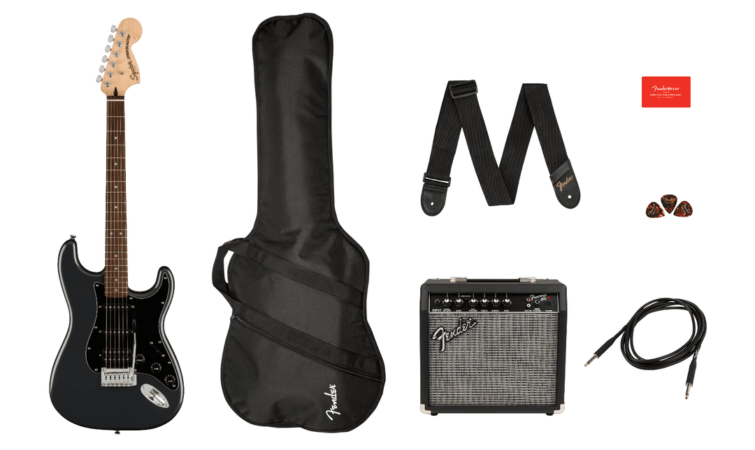 Squier Affinity Series Stratocaster HSS Pack, Laurel Fingerboard, Charcoal Frost Metallic, Gig Bag, 15G - 120V by FMIC