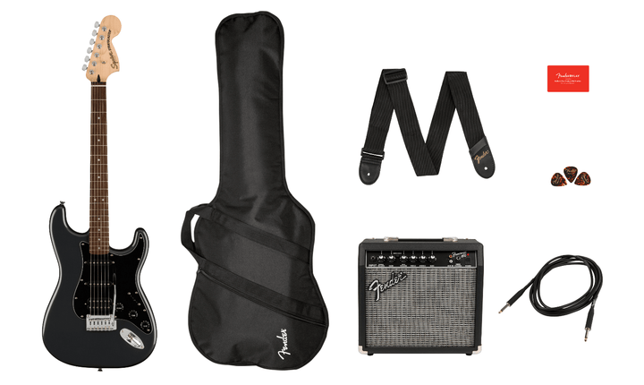Squier Affinity Series Stratocaster HSS Pack, Laurel Fingerboard, Charcoal Frost Metallic, Gig Bag, 15G - 120V by FMIC