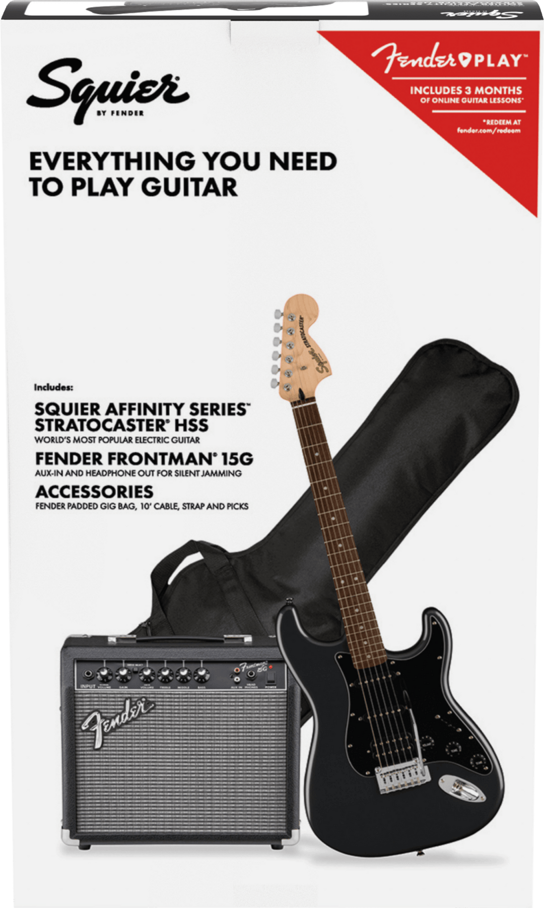 Squier Affinity Series Stratocaster HSS Pack, Laurel Fingerboard, Charcoal Frost Metallic, Gig Bag, 15G - 120V by FMIC