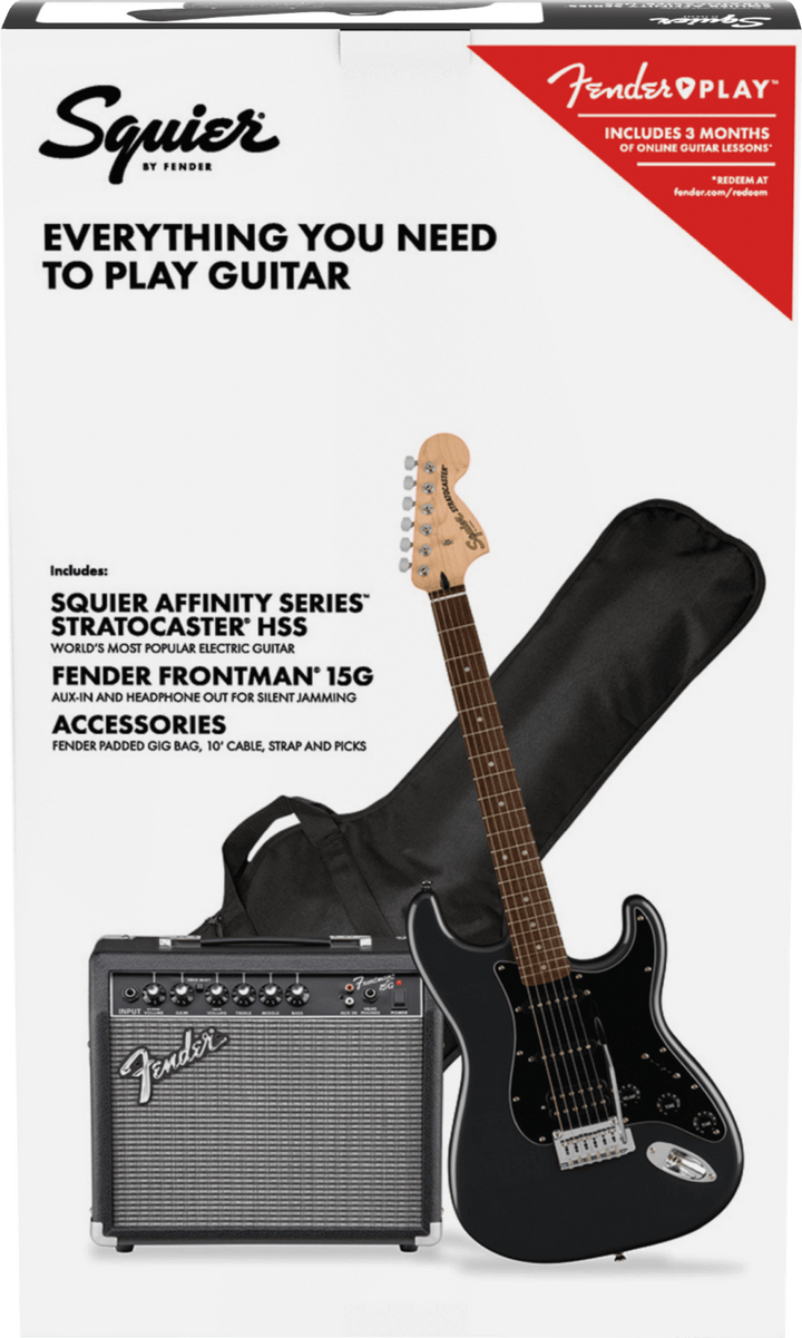 Squier Affinity Series Stratocaster HSS Pack, Laurel Fingerboard, Charcoal Frost Metallic, Gig Bag, 15G - 120V by FMIC