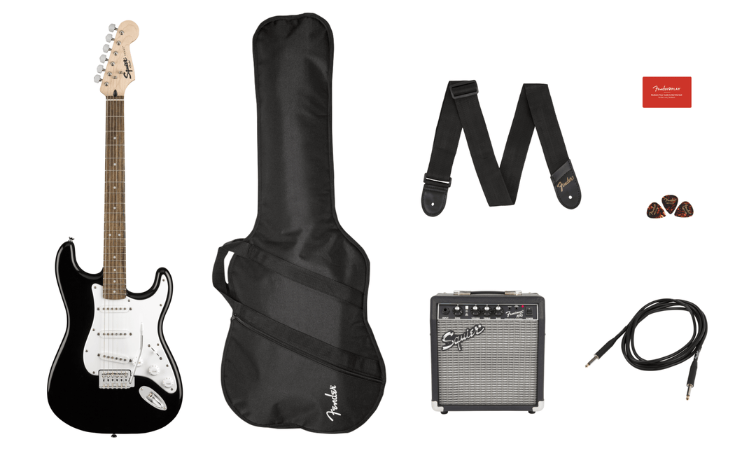 Squier Stratocaster® Pack, Laurel Fingerboard, Black, Gig Bag, 10G - 120V by FMIC