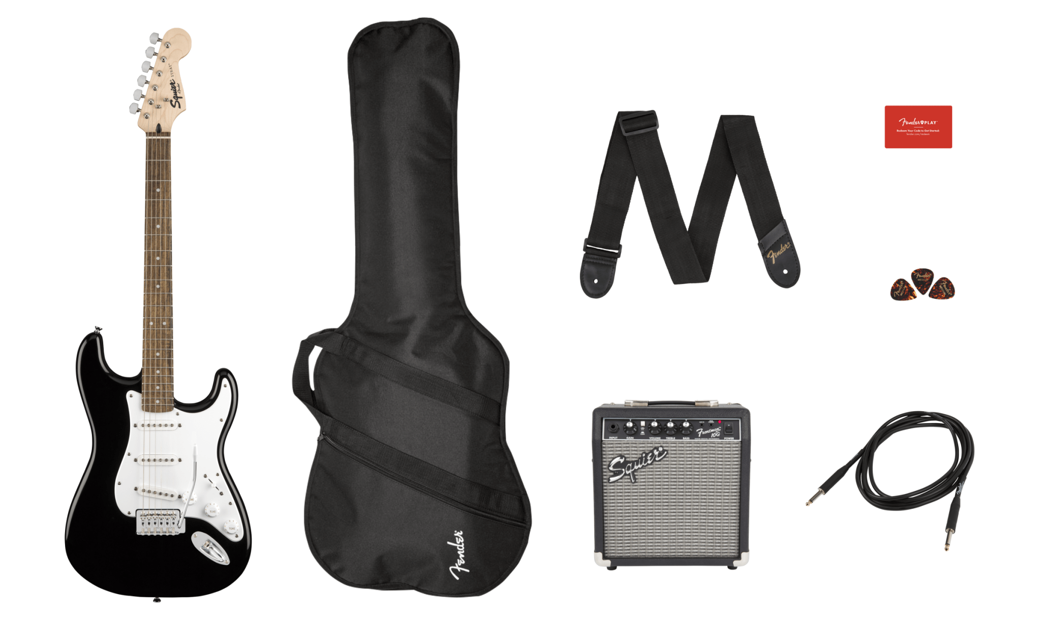 Squier Stratocaster® Pack, Laurel Fingerboard, Black, Gig Bag, 10G - 120V by FMIC
