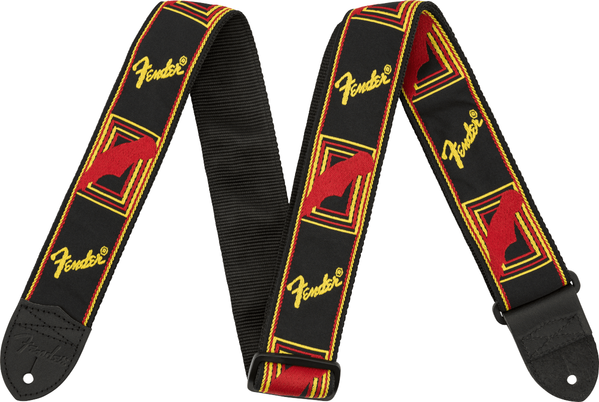 STRAP Fender® 2" Monogrammed Strap, Black/Yellow/Red by FMIC