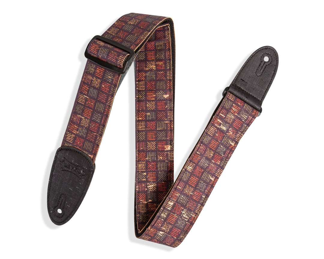 STRAP GUITAR LEVY’S 2"" Cork Guitar Strap With Orleans Pattern on Black by Levy's Leathers