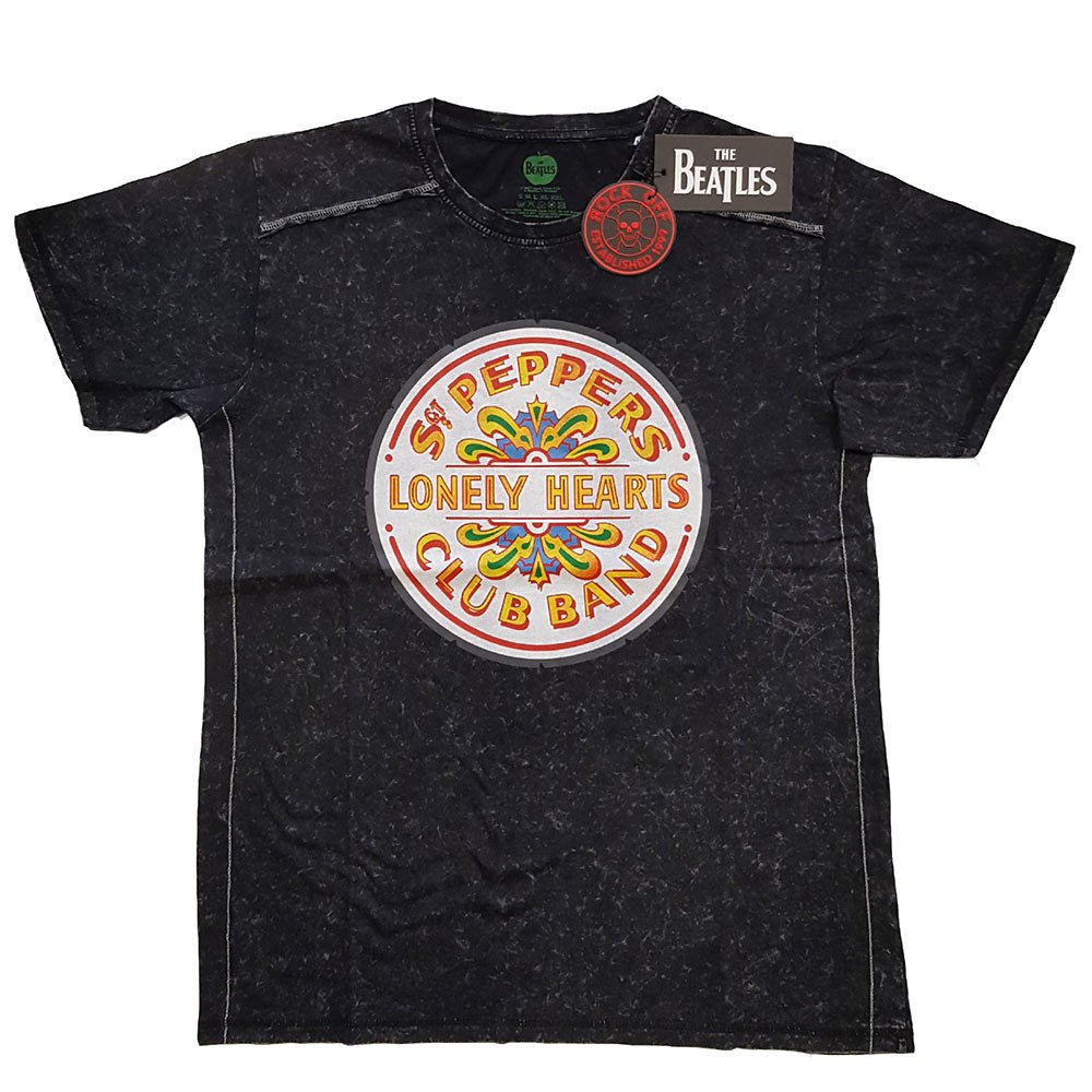 THE BEATLES UNISEX T - SHIRT: SGT PEPPER DRUM (SNOW WASH) by Rock Off Trade