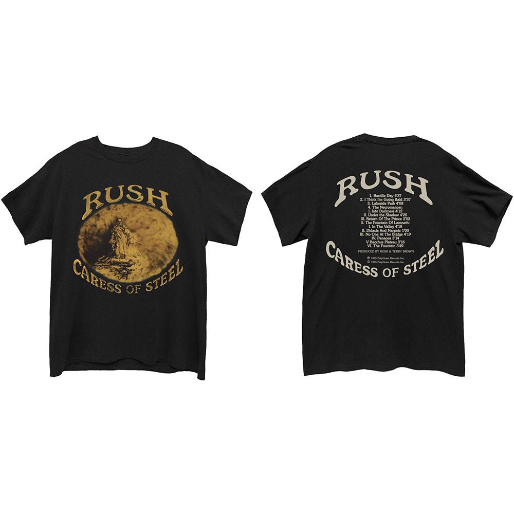 THE RUSH UNISEX TEE: CARESS OF STEEL (BACK PRINT) by Rock Off Trade