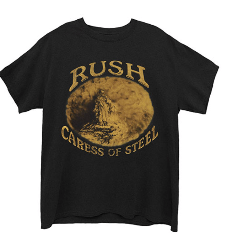 THE RUSH UNISEX TEE: CARESS OF STEEL (BACK PRINT) by Rock Off Trade