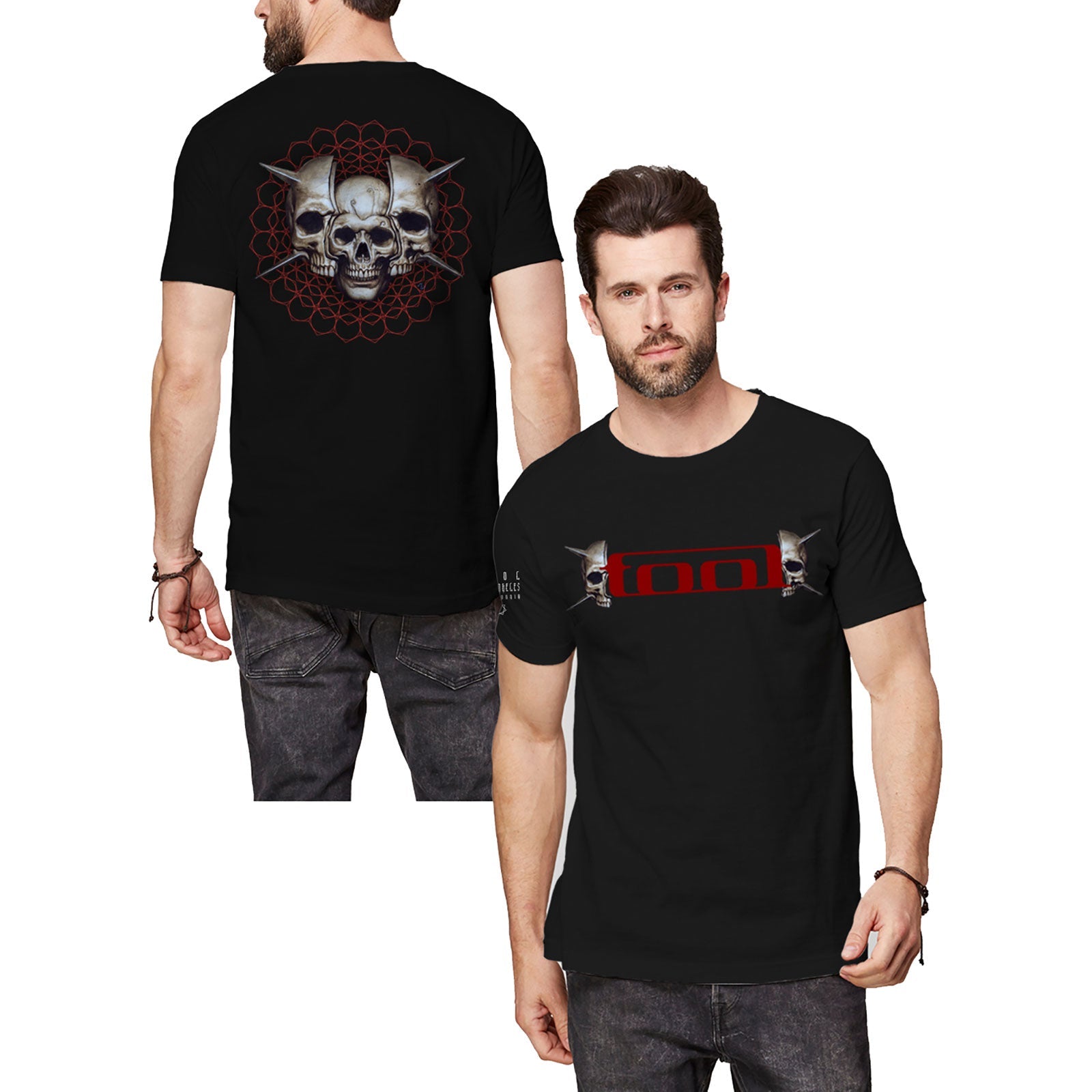 TOOL UNISEX T - SHIRT: SKULL SPIKES (BACK & SLEEVE PRINT) by Rock Off Trade