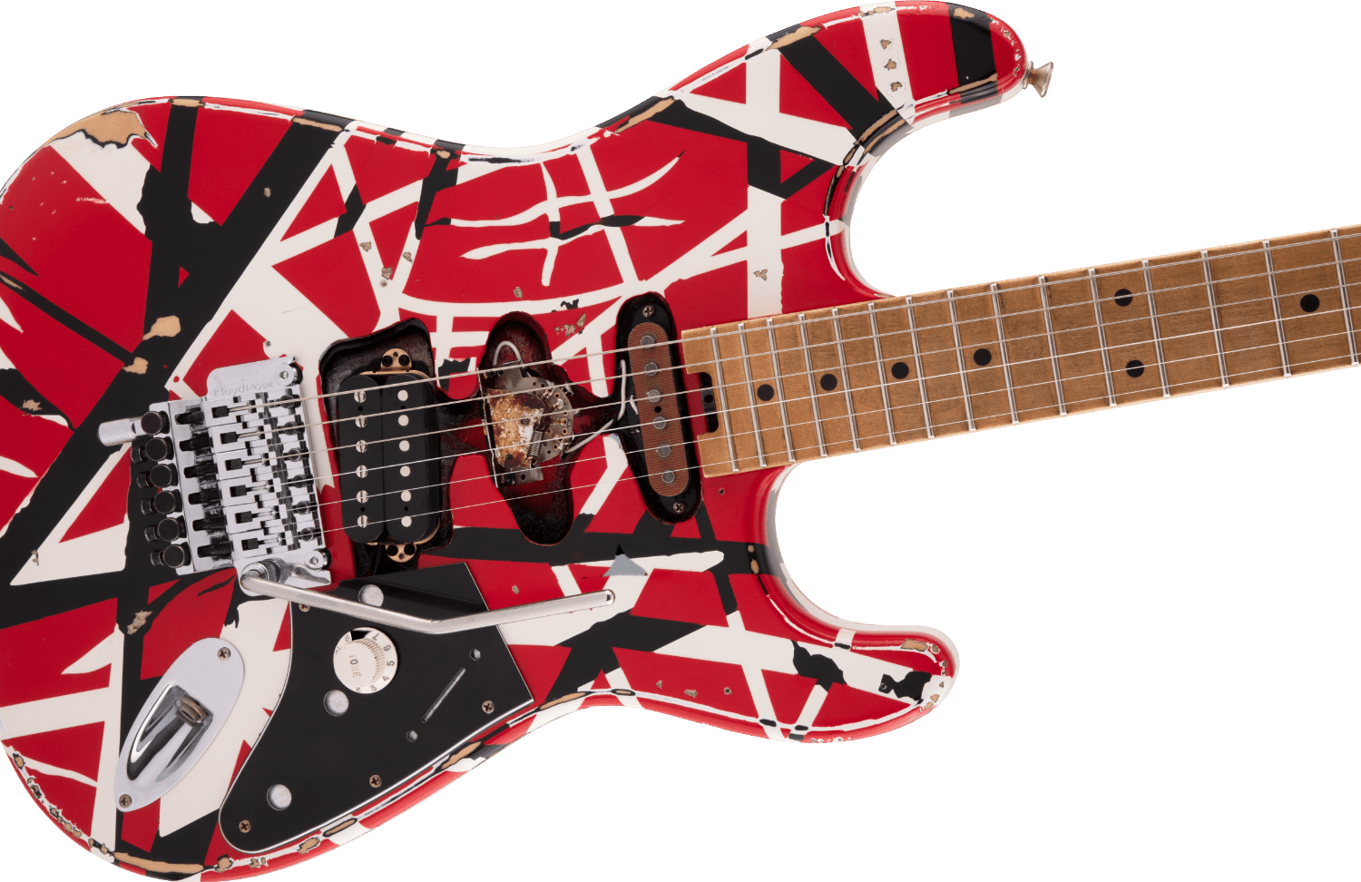 Used EVH Striped Series Frankenstein™ Frankie, Maple Fingerboard, Red with Black Stripes Relic by FMIC